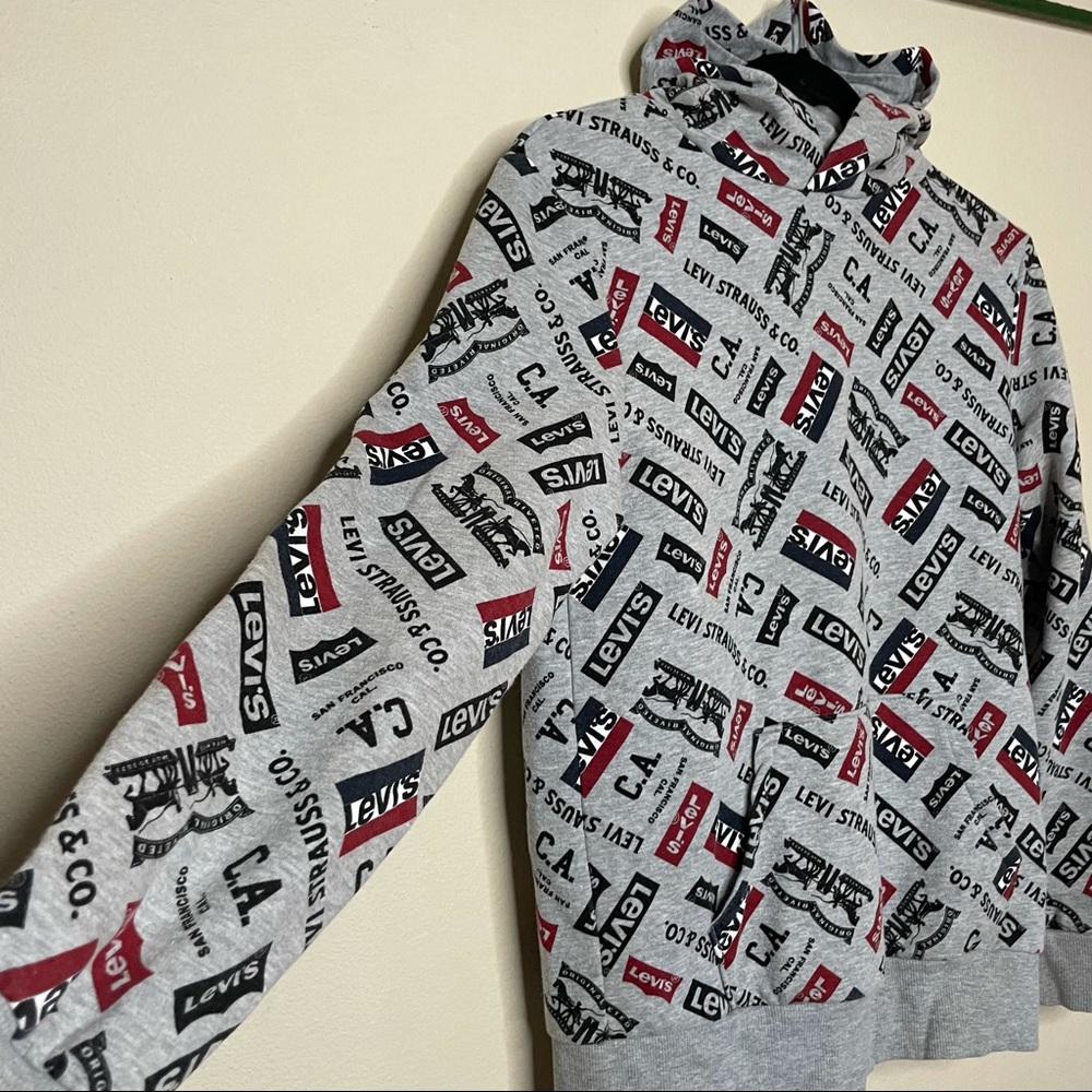 LEVI’S Kid’s Logo Allover Hoodie Grey Unisex L - Picture 2 of 10